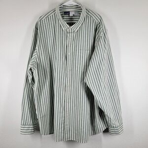 Old Navy Everyday Shirt Mens XXXXL Tall 4XLT Button Down Shirt Green Stripe